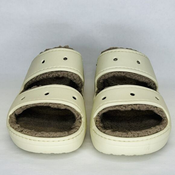 Crocs Cozzzy Unisex Sandals Size W10 M8 Off White‎ Gray Sherpa Footbed Platforms - Picture 4 of 10